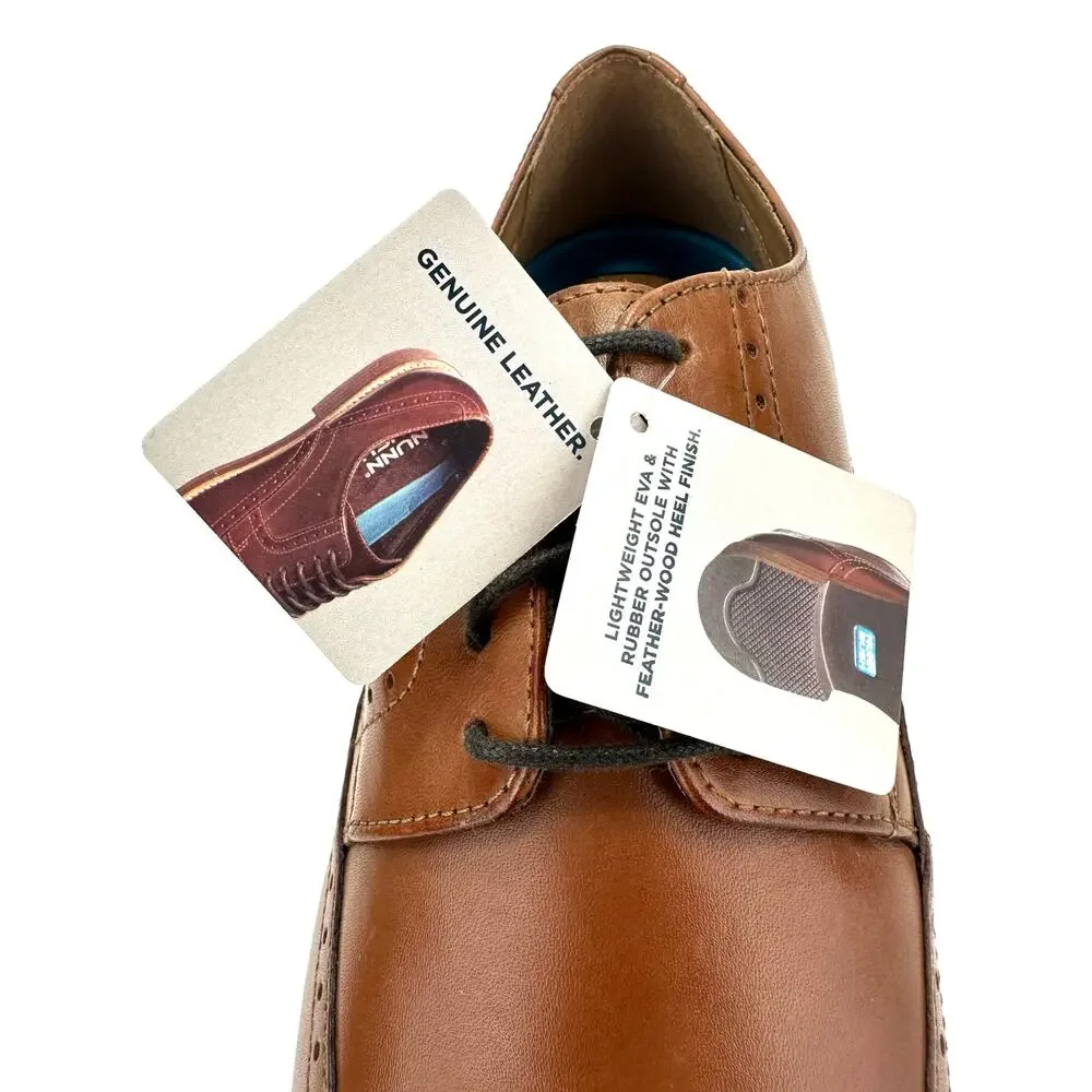 Nunn Bush Men Derby Shoes Sz 11W Cognac Leather Cushioned Brogue Wingtip Toe New